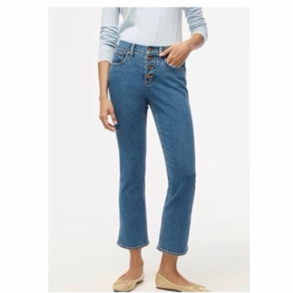 J. Crew Factory Medium Blue Button-Front Cropped Jeans